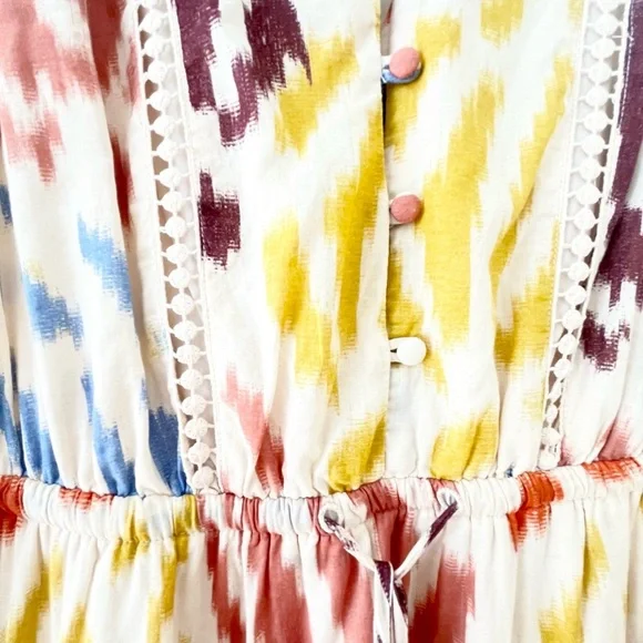 J. Crew Point Sur Womens Tiered Dress Pom Pom Midi Flutter Sleeve Cotton - Picture 5 of 9